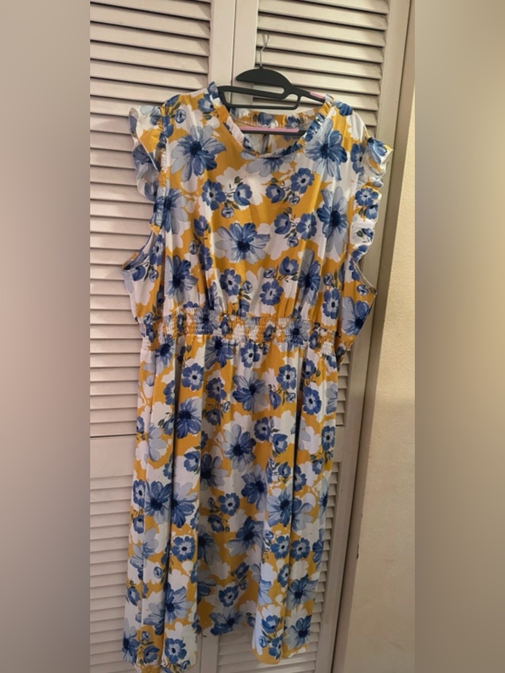 BloomChic Yellow Dress with Blue Floral Print